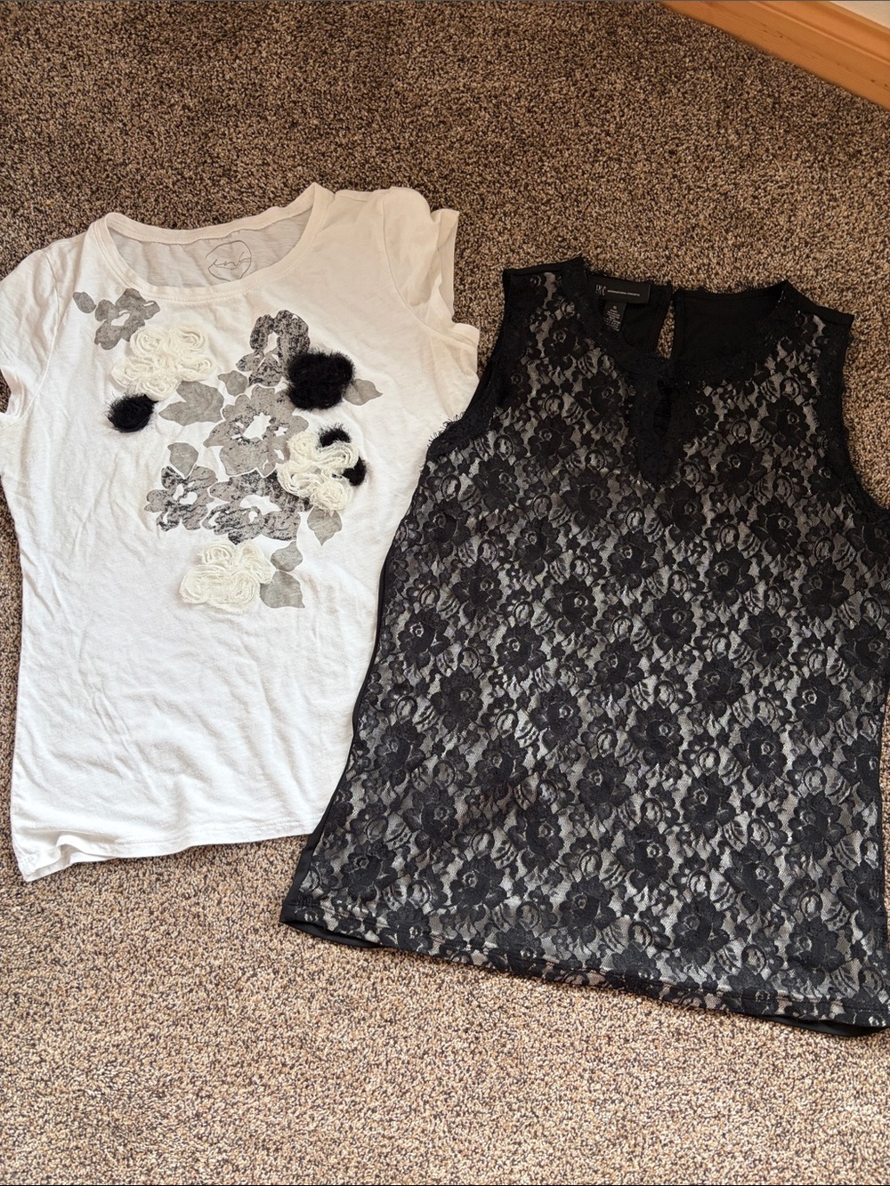INC women’s Black Lace Sleeveless Top - Women's Elegant Layer and white flower t
